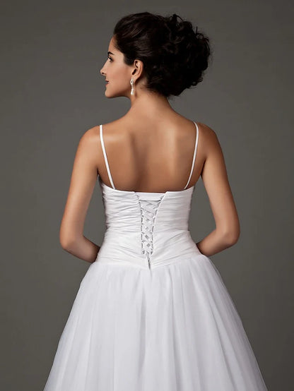 A-Line Wedding Dresses Sweetheart Neckline Spaghetti Strap Floor Length Taffeta Tulle Sleeveless