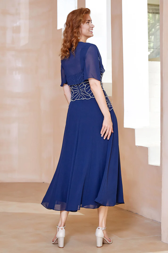 Fall November December Wedding Guest Dress Mother of the Groom / Bride Dresses A-Line Short Sleeves Chiffon Dress