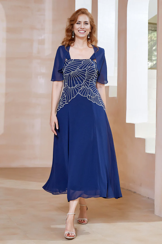 Fall November December Wedding Guest Dress Mother of the Groom / Bride Dresses A-Line Short Sleeves Chiffon Dress