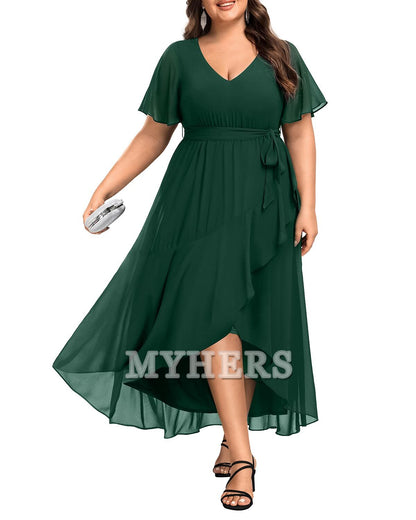 Plus Size Long Dress Chiffon High Low Split Ruffle Bridesmaid Dresses Wedding Guests Dresses