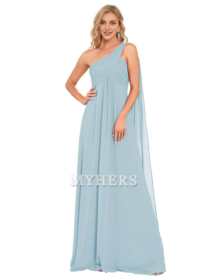 One Shoulder Empire Waist Chiffon Pleated Elegant Long Bridesmaid Dresses Wedding Guests Dresses