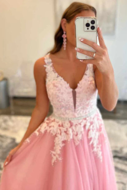 Lace Embroidered Backless A-Line Prom Dress