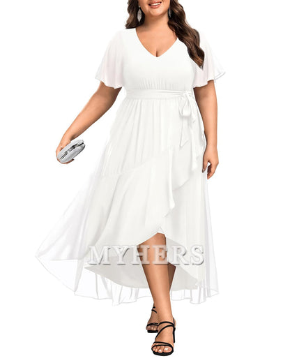 Plus Size Long Dress Chiffon High Low Split Ruffle Bridesmaid Dresses Wedding Guests Dresses