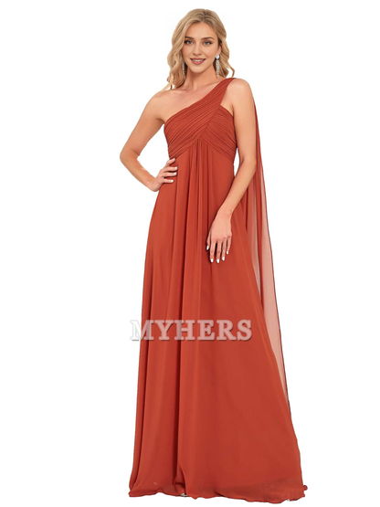 One Shoulder Empire Waist Chiffon Pleated Elegant Long Bridesmaid Dresses Wedding Guests Dresses