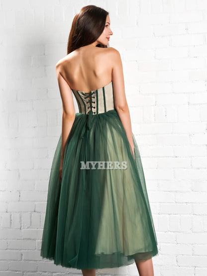 Formal Wear Dresses Wedding Guest Dresses Sweetheart Strapless Puffy Midi Tulle Dress Romantic Atmosphere Evening Dress