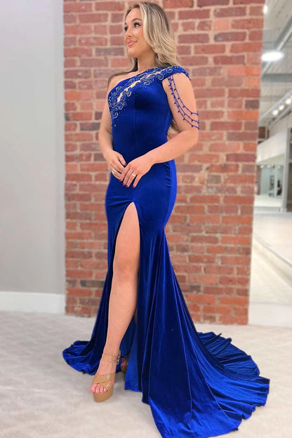 Velvet Applique Keyhole Mermaid Long Formal Gown with Slit