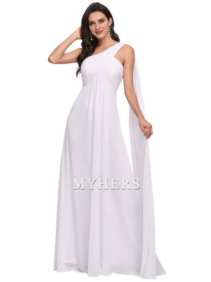 One Shoulder Empire Waist Chiffon Pleated Elegant Long Bridesmaid Dresses Wedding Guests Dresses