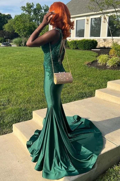 Lace V-Neck Trumpet Long Prom Dress