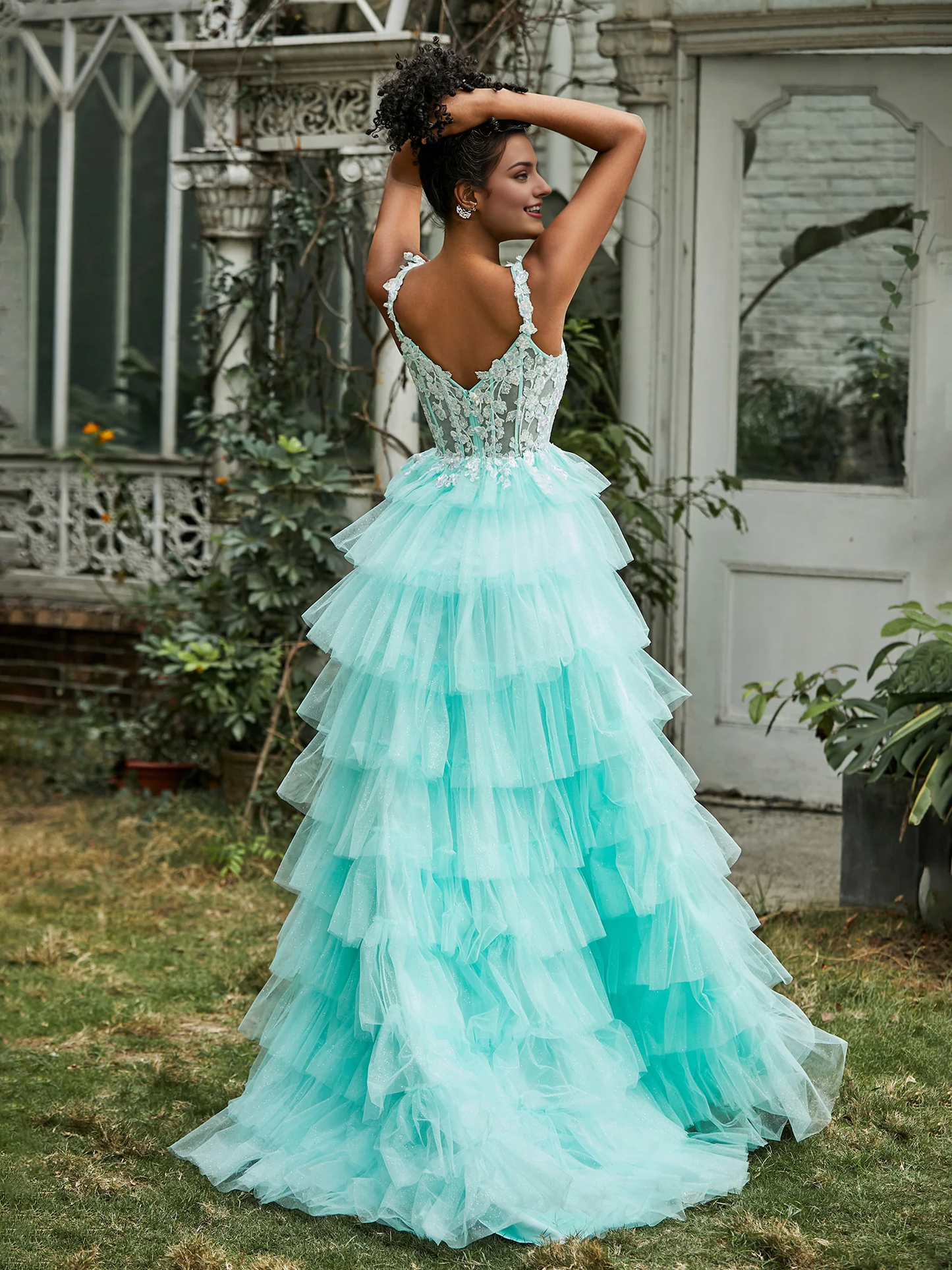 Tulle Gown Sweetheart Ruffle Skirt Tiered Slit Prom Dress