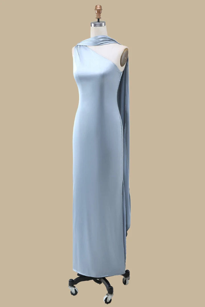 One-Shoulder Maxi Dress with Sash