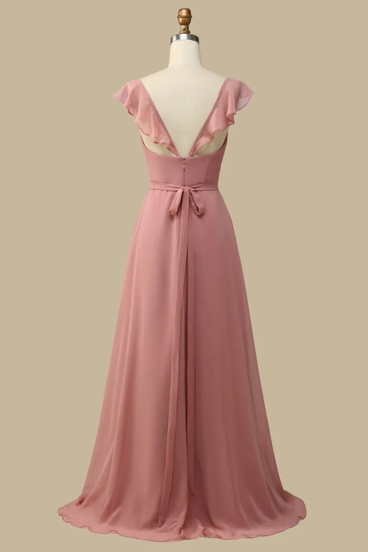 Surplice Neck A-Line Chiffon Maxi Dress