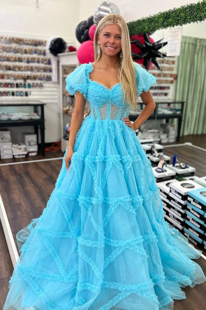 Cute Ball Gown Sweetheart Orange V-Neck Tulle Prom Dress