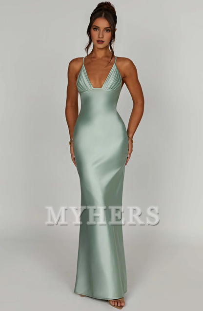 Elegant Mermaid Halter Plunge Neckline Backless Sheath Dresses Fashion Simple Bridesmaid Dresses Wedding Guests Dresses