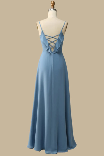 Ruffle Lace-Up Chiffon Maxi Dress