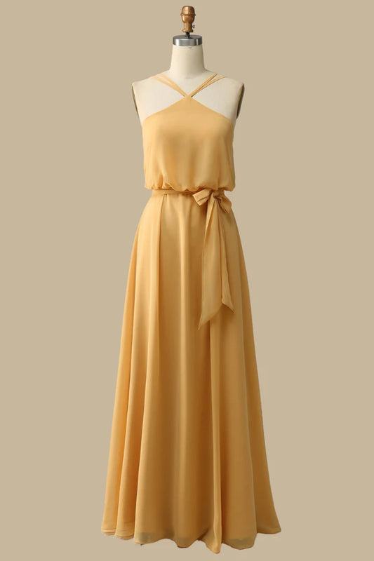 Blouson-Style Halter Chiffon Maxi Dress