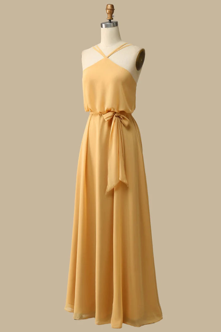 Blouson-Style Halter Chiffon Maxi Dress