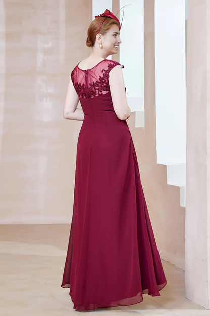 Fall November December Wedding Guest Dress Mother of the Groom / Bride Dresses Illusion Neck Asymmetrical Chiffon Dress