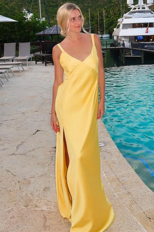 V-Neck Tie-Back Maxi Dress with Slit