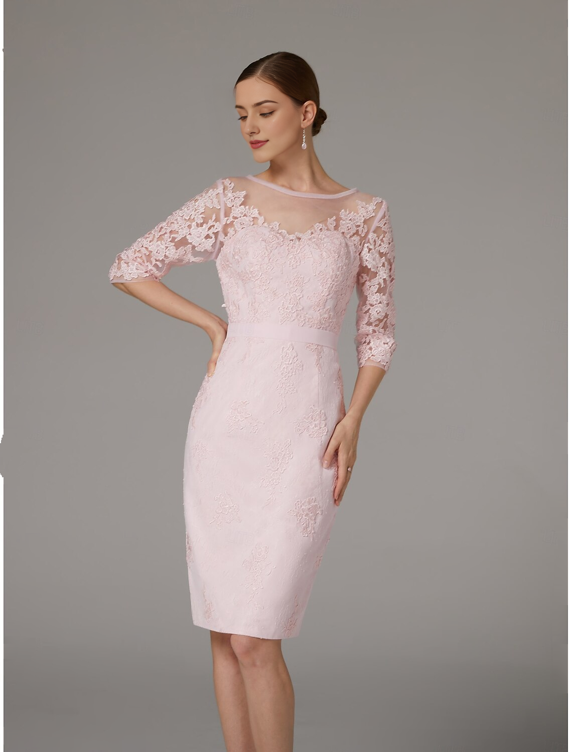 Fall November December Wedding Guest Dress Mother of the Groom / Bride Dresses Jacket Two Piece Sheath / Column Dress Suit Elegant Vintage Plus Size Neck Knee Length Chiffon Lace 3/4 Length Sleeve Appliques Dresses