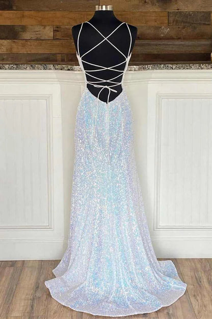 Sequin V-Neck Empire Mermaid Long Prom Dress