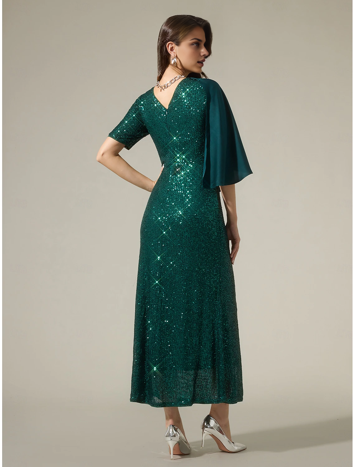 Fall November December Wedding Guest Dress Mother of the Groom / Bride Dresses Satin Sequin Sparkly Mismatched Short Sleeve Sparkly Maxi Dress to impress Christmas Dress