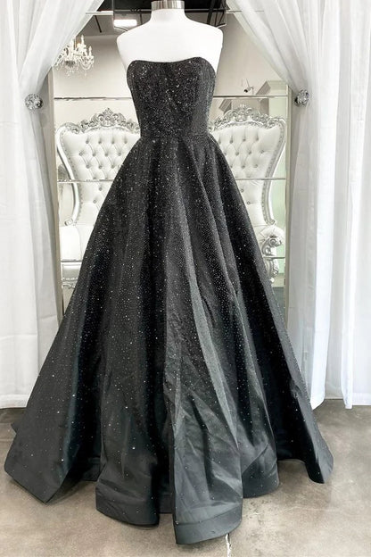 Hunter Green Strapless A-line Long Prom Dress