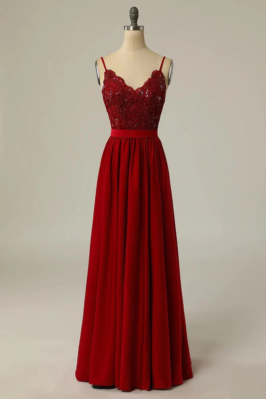 Lace Straps Banded Waist Bridesmaid Dress