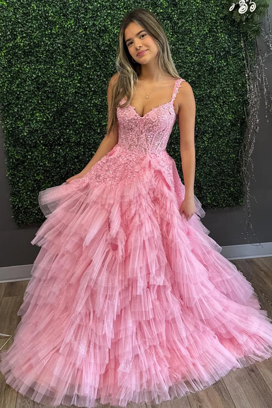 Appliques Off-the-Shoulder Ruffle Tiered Long Prom Dress