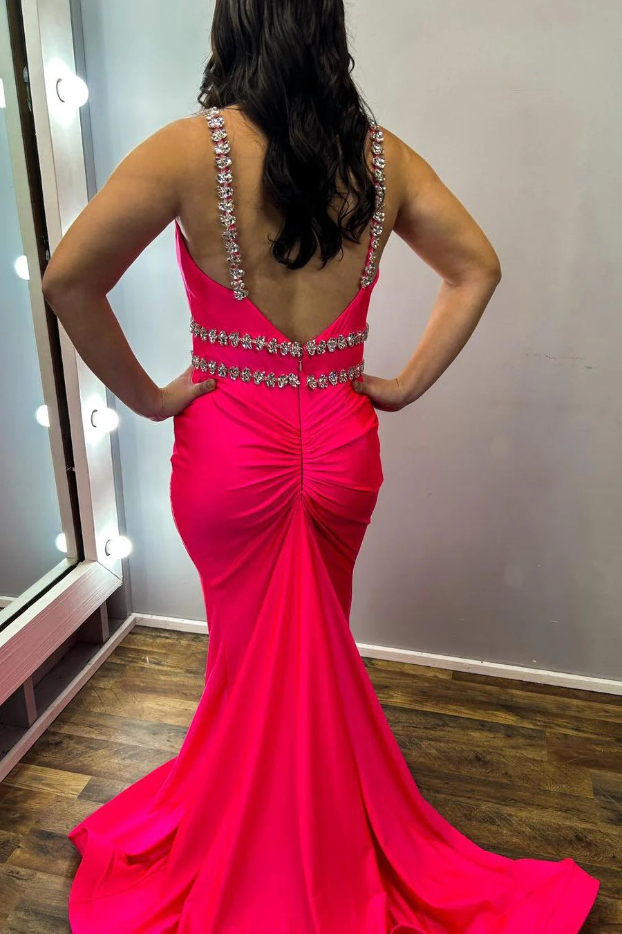 Surplice Open Back Beaded Mermaid Long Formal Dress
