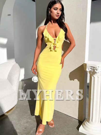 High Split Slim Sleeveless Sexy Dress Elegant Party Long Dresses Backless Bodycon Charming Evening Dress Formal Women's Dresses