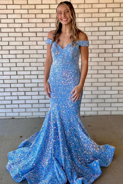 Sequin Off-the-Shoulder Trumpet Prom Dress