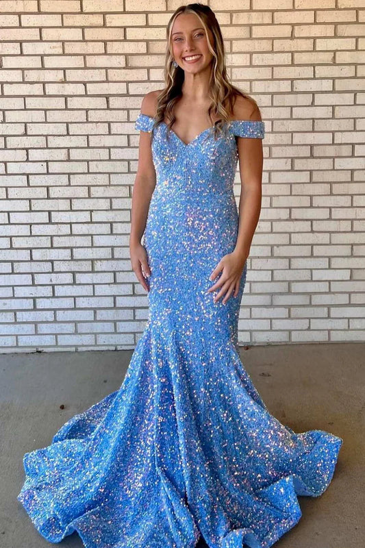 Sequin Off-the-Shoulder Trumpet Prom Dress
