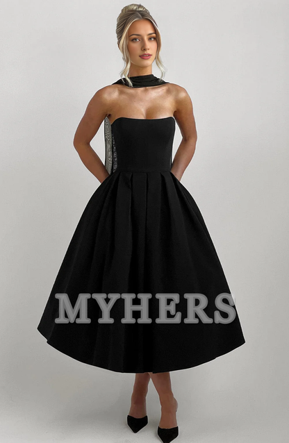 A Line Strapless Backless Elegant Exquisite Dresses Bridesmaid Dresses Wedding Guests Dresses