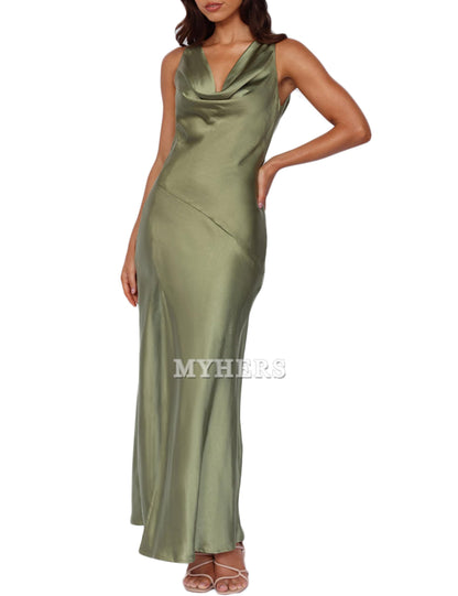 Cowl Neck Sleeveless Backless Open Back Tie Back Bridesmaid Dresses Wedding Guests Dresses