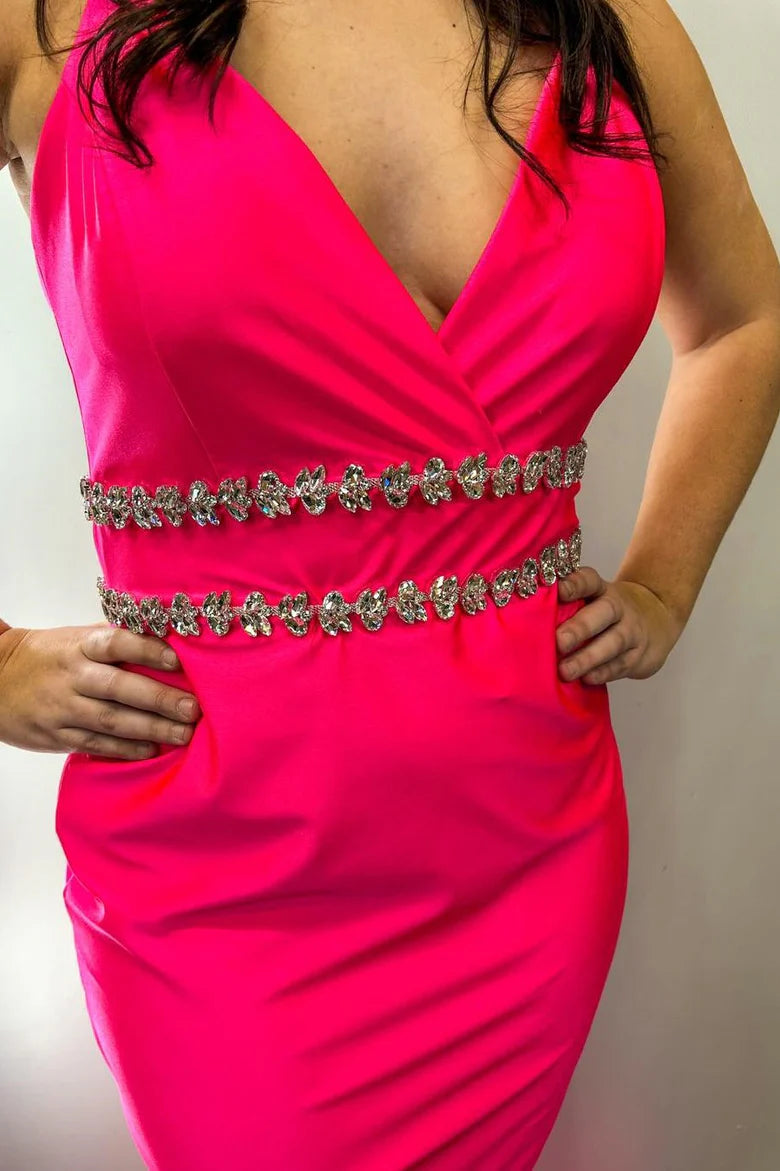 Surplice Open Back Beaded Mermaid Long Formal Dress