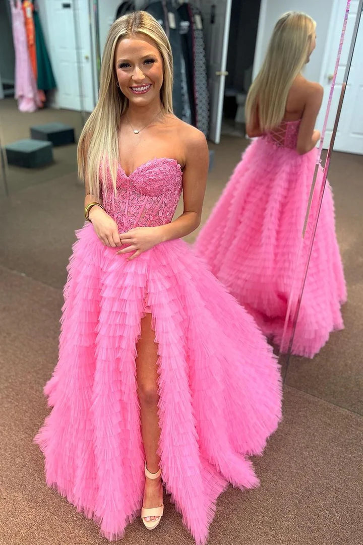 Appliques Sweetheart Ruffle Tiered A-Line Prom Dress