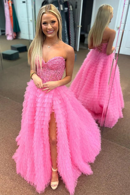Appliques Sweetheart Ruffle Tiered A-Line Prom Dress