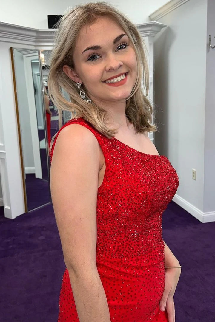 Beaded One-Shoulder Mermaid Long Formal Dress