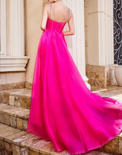 Sheath  Spaghetti Strap  Sweep/Brush Train Dresses Sleeveless Long Prom Dress