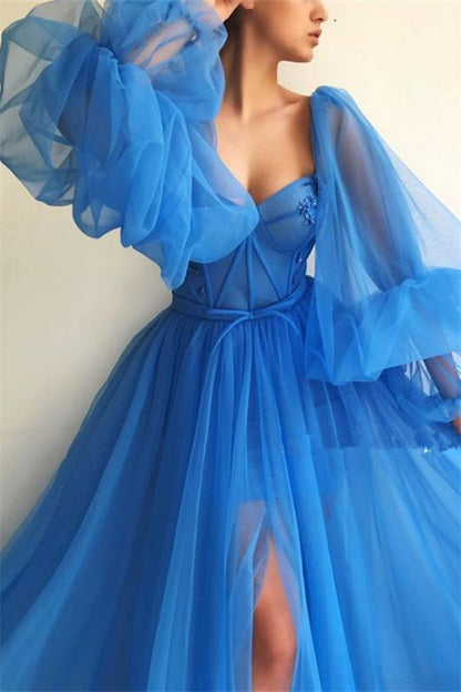 Sweep/Brush Train Dresses Long Sleeves See Through Long Prom Dress With Slit