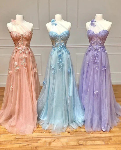 A Line Party Dresses Formal Dresses Mermaid One Shoulder High Slit Long Prom Dresses with Appliques