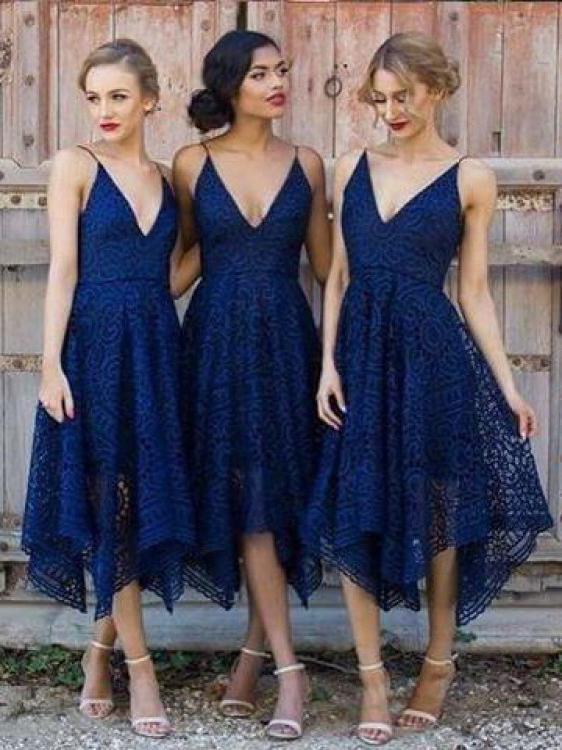 A-Line V-Neck Pearl Pink Lace Bridesmaid/Prom/Homecoming Dress