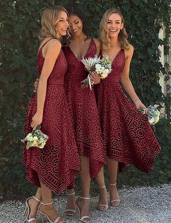 A-Line V-Neck Pearl Pink Lace Bridesmaid/Prom/Homecoming Dress