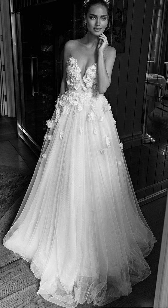 A-line Sweetheart 3D Flowers Wedding Dress Bridal Gown With Beading