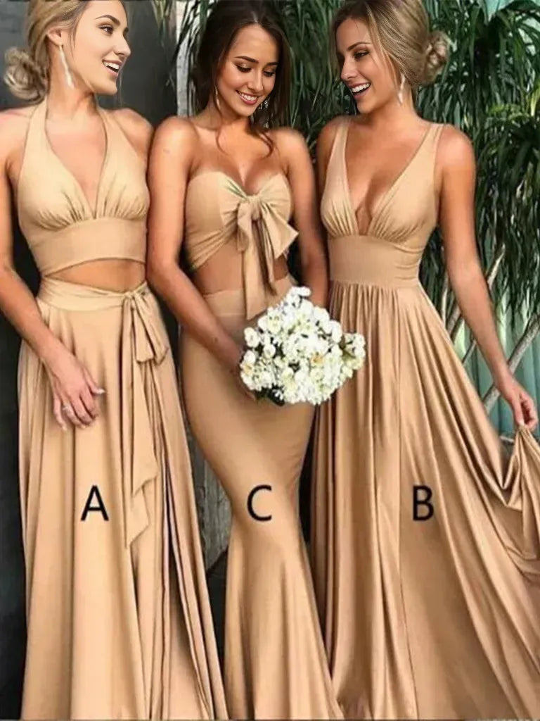 Mermaid Two Pieces V Neck Champagne Bridesmaid Dresses Wedding Party Dresses/ Prom Dresses