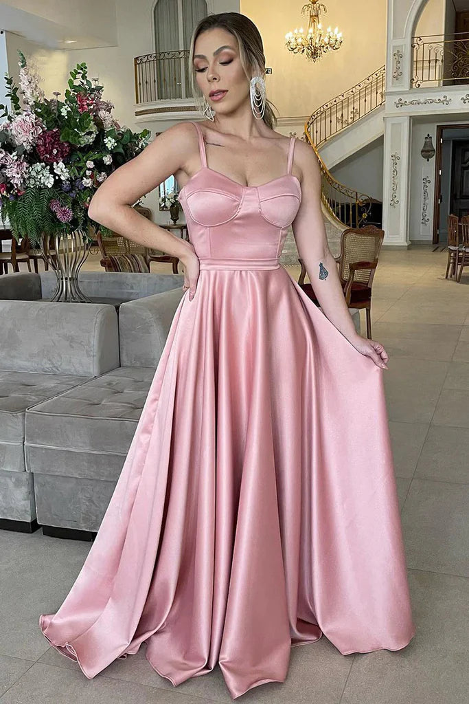 A Line Spaghetti Straps Sweetheart Ruched Long Bridesmaid Dress