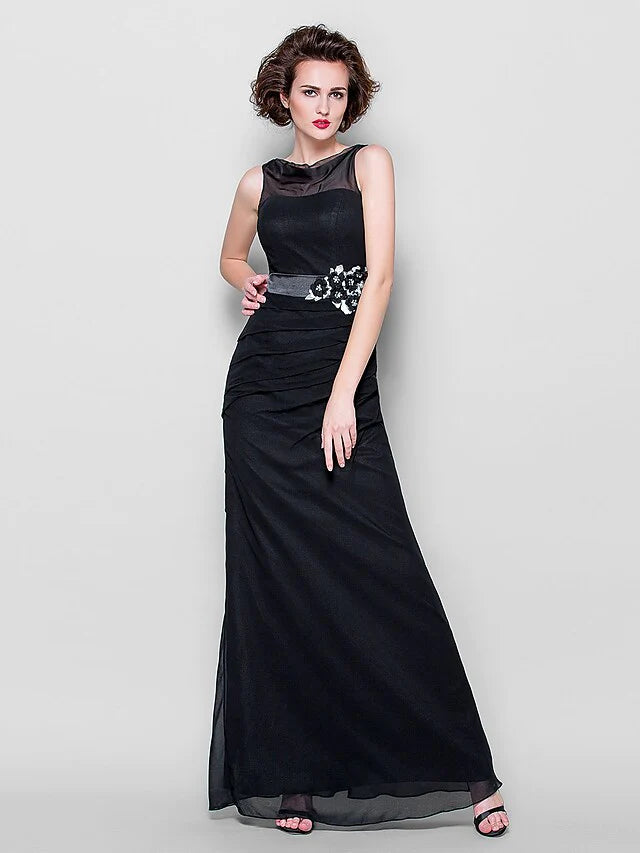 Mother of the Bride Dress Cowl Neck Floor Length Georgette Sleeveless with Sash Ribbon Beading Appliques