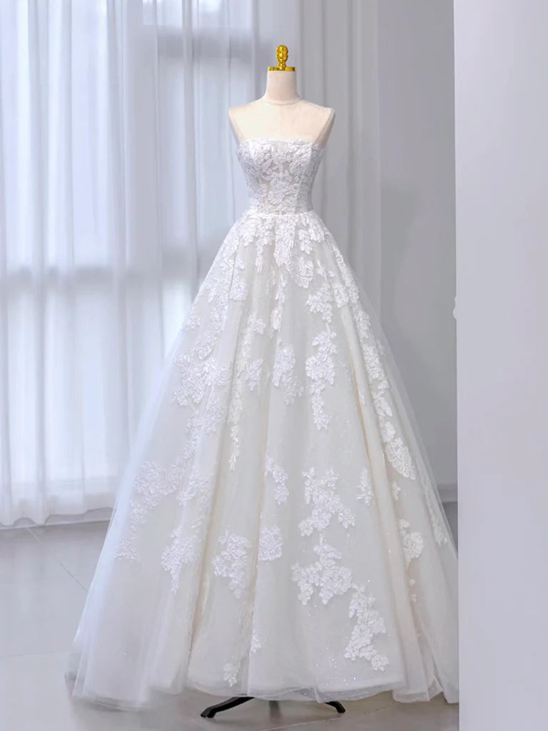 Wedding Dress A-Line Tulle Lace Sweep Atmosphere Elegant Train Long Dress