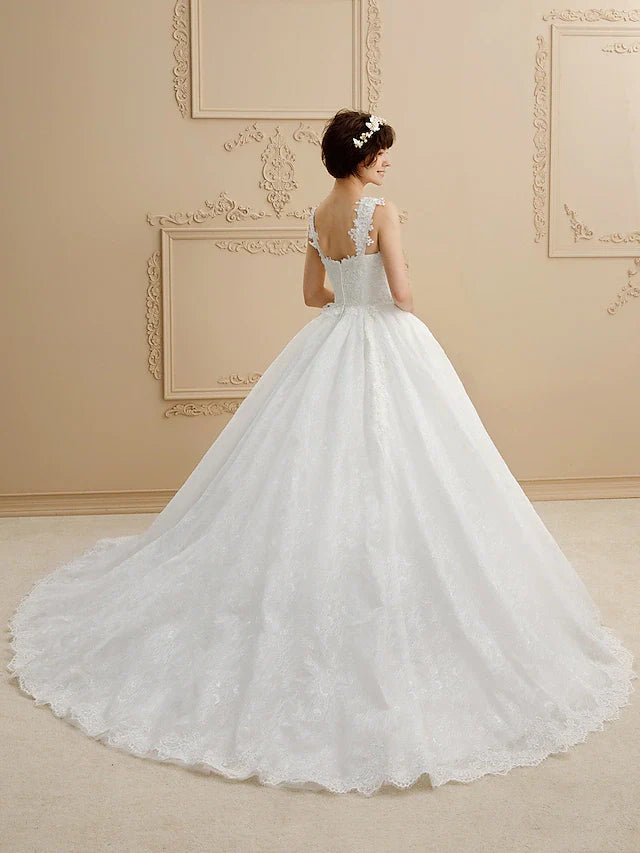 Ball Gown Wedding Dresses Sweetheart Neckline Tulle All Over Lace Regular Straps Glamorous Illusion Detail with Lace