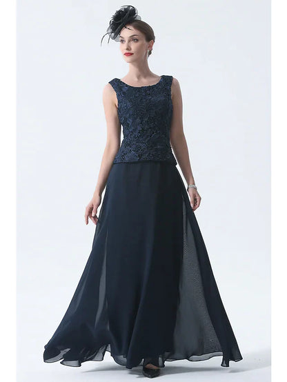 Two Piece A-Line Mother of the Bride Dress Elegant Square Neck Floor Length Chiffon 3/4 Length Sleeve with Embroidery